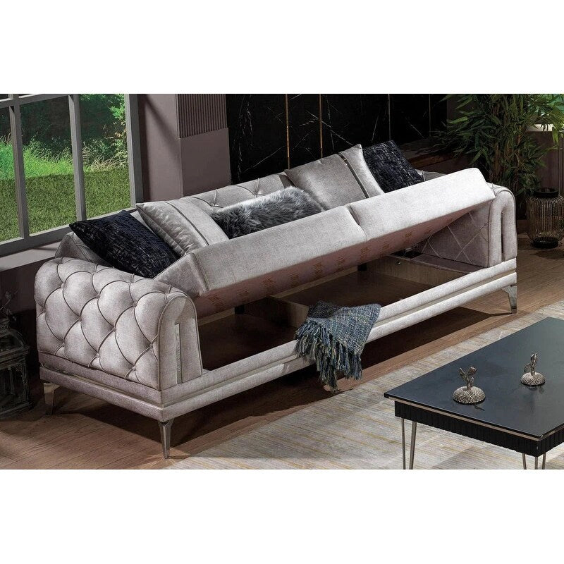 Divano imbottito in velluto Lincove - Struttura resistente - Grigio