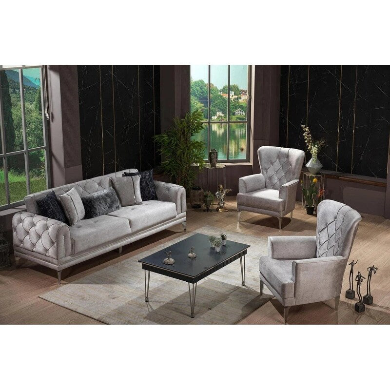 Divano imbottito in velluto Lincove - Struttura resistente - Grigio