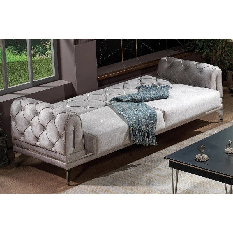 Divano imbottito in velluto Lincove - Struttura resistente - Grigio