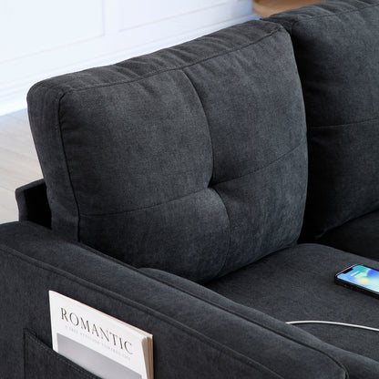 Divano a 3 posti in lino con luci a LED e porte USB