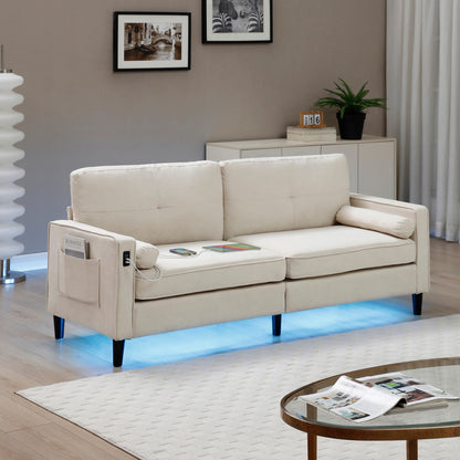 Divano a 3 posti in lino con luci a LED e porte USB