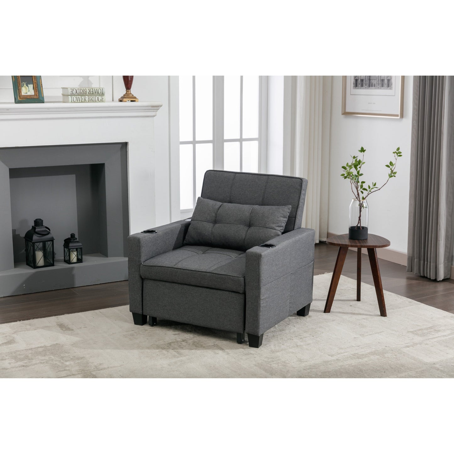 Divano letto trasformabile in lino con porte USB