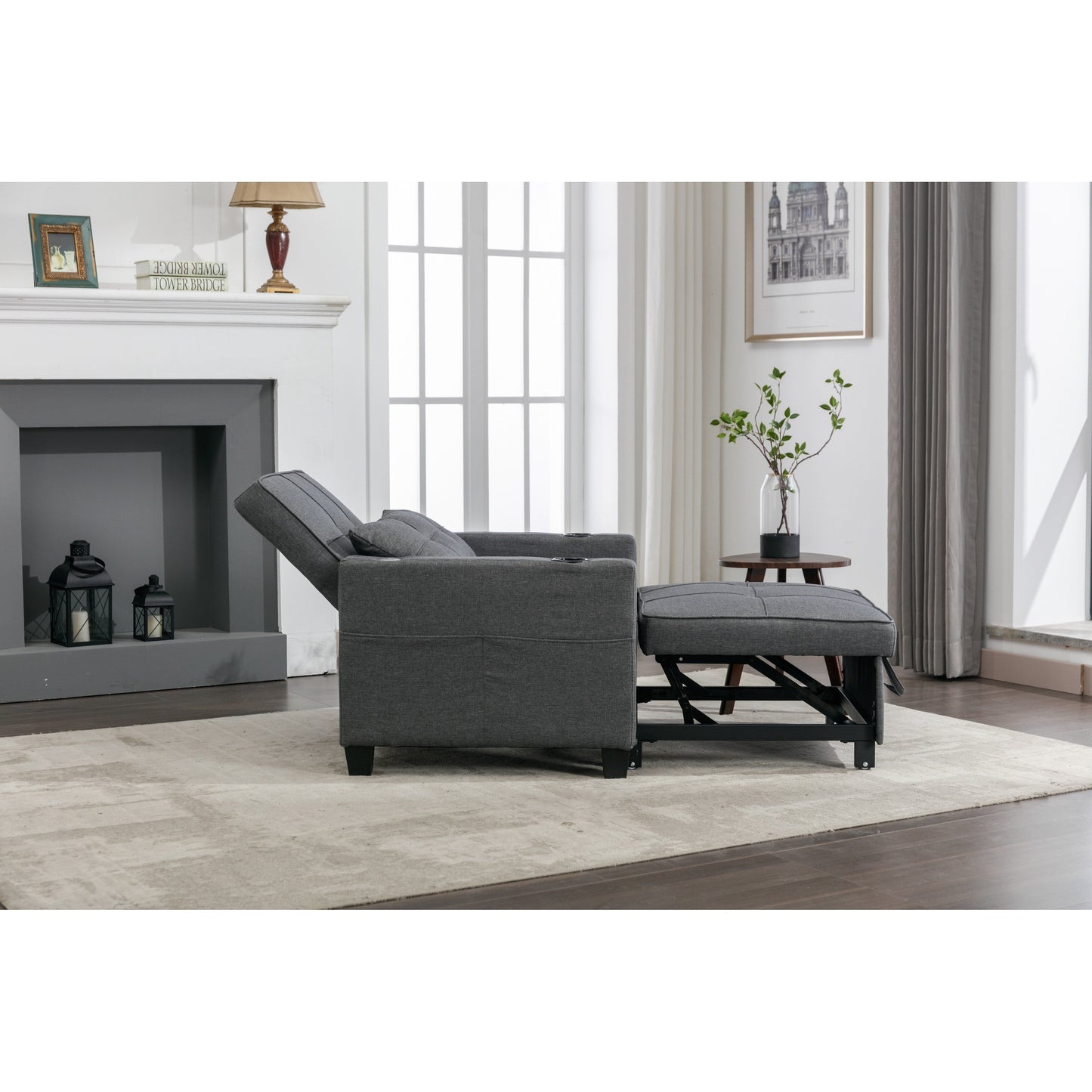 Divano letto trasformabile in lino con porte USB