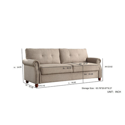 Divano rivestito in tessuto di lino beige con contenitore - 32,28 x 79,53 x 33,47