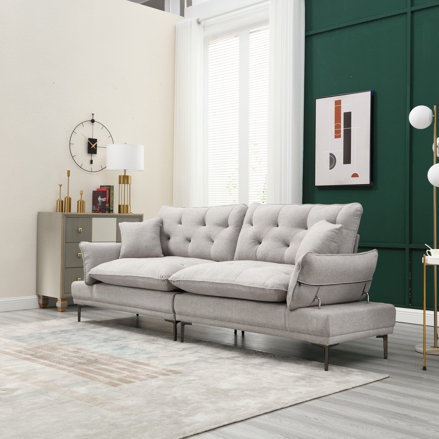 Divano a due posti in lino con braccioli regolabili