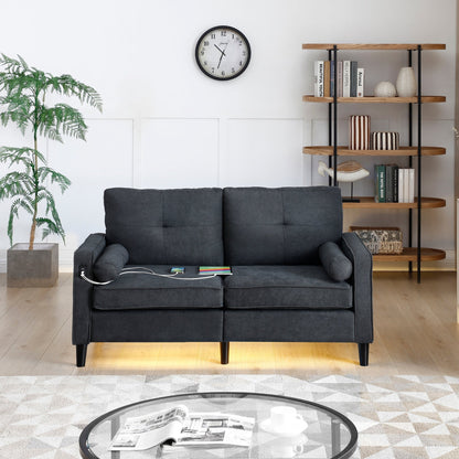 Divano a due posti in lino con luci a LED e porte USB