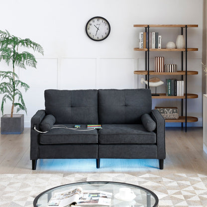 Divano a due posti in lino con luci a LED e porte USB