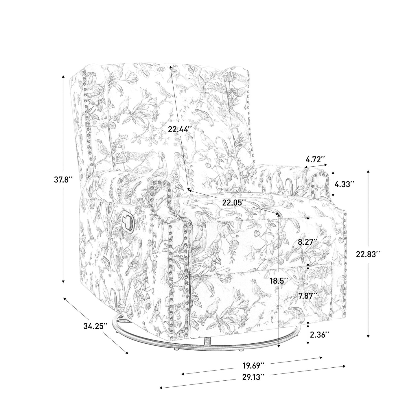 Poltrona reclinabile girevole manuale in lino con poggiapiedi