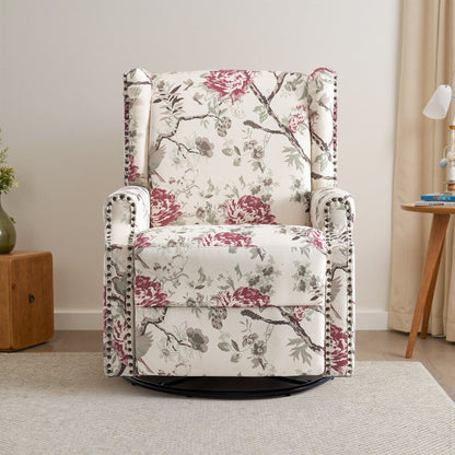 Poltrona reclinabile girevole manuale in lino con poggiapiedi