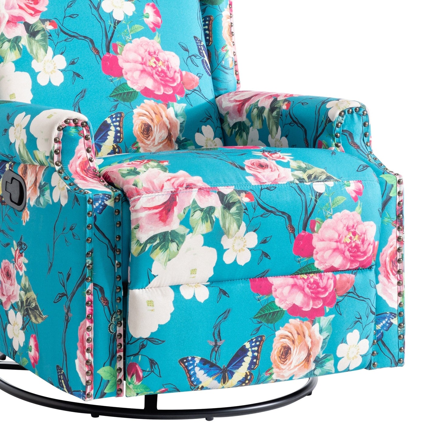 Poltrona reclinabile girevole manuale in lino con poggiapiedi