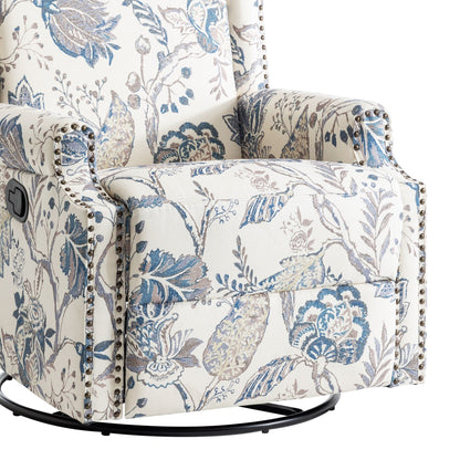 Poltrona reclinabile girevole manuale in lino con poggiapiedi