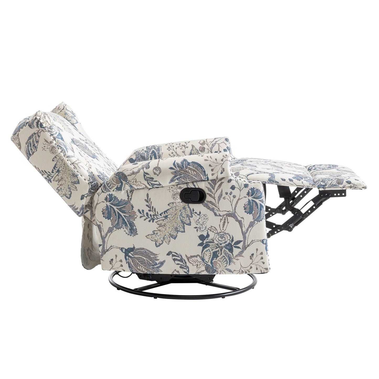 Poltrona reclinabile girevole manuale in lino con poggiapiedi