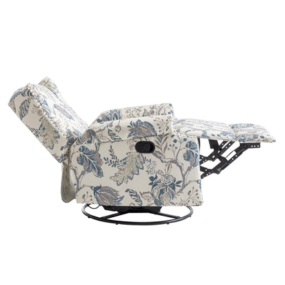 Poltrona reclinabile girevole manuale in lino con poggiapiedi