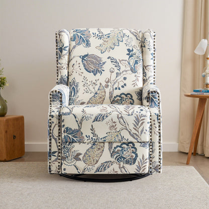 Poltrona reclinabile girevole manuale in lino con poggiapiedi