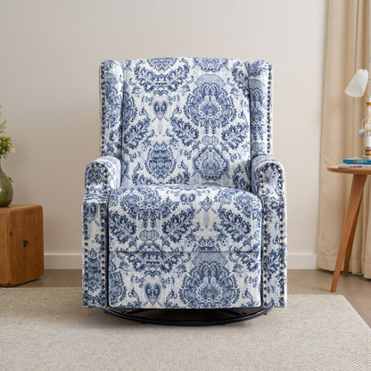 Poltrona reclinabile girevole manuale in lino con poggiapiedi