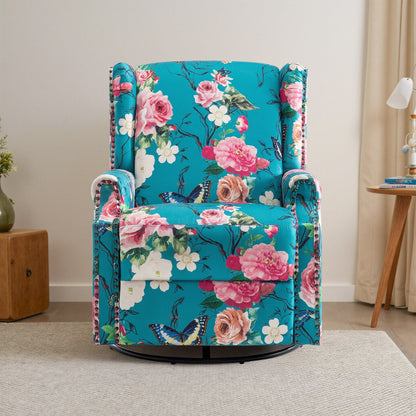 Poltrona reclinabile girevole manuale in lino con poggiapiedi