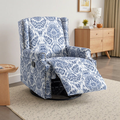 Poltrona reclinabile girevole manuale in lino con poggiapiedi