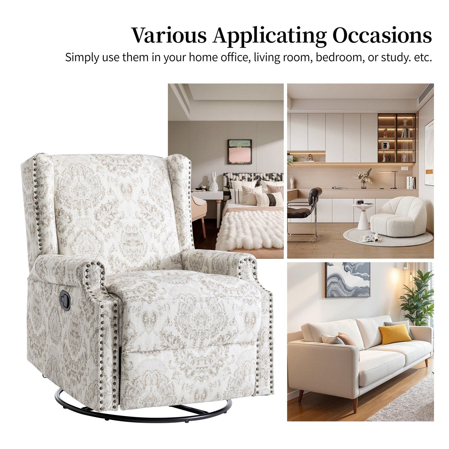 Poltrona reclinabile girevole manuale in lino con poggiapiedi