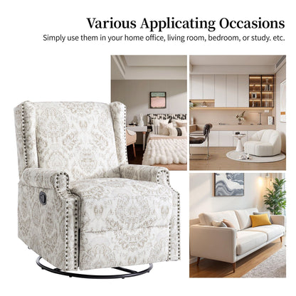 Poltrona reclinabile girevole manuale in lino con poggiapiedi