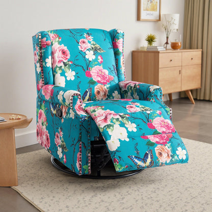 Poltrona reclinabile girevole manuale in lino con poggiapiedi