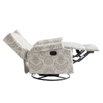 Poltrona reclinabile girevole manuale in lino con poggiapiedi