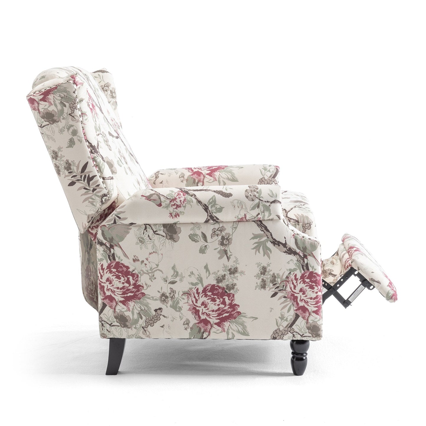 Poltrona reclinabile manuale imbottita in lino con gambe in legno