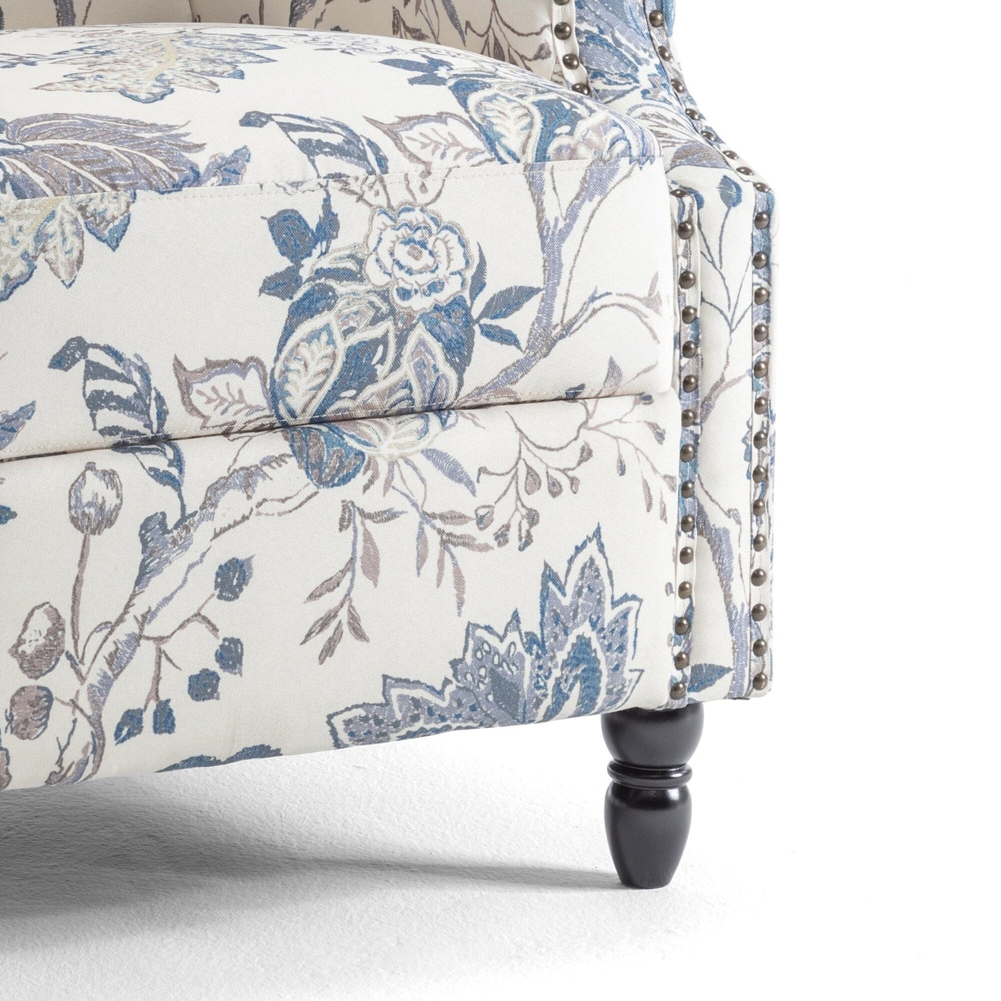 Poltrona reclinabile manuale imbottita in lino con gambe in legno