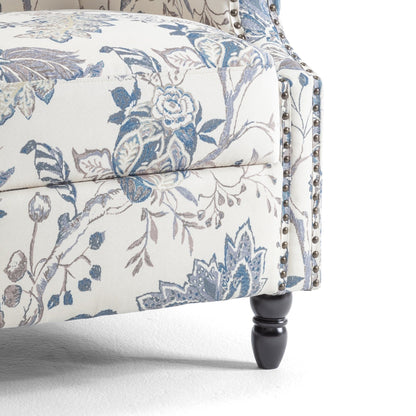 Poltrona reclinabile manuale imbottita in lino con gambe in legno