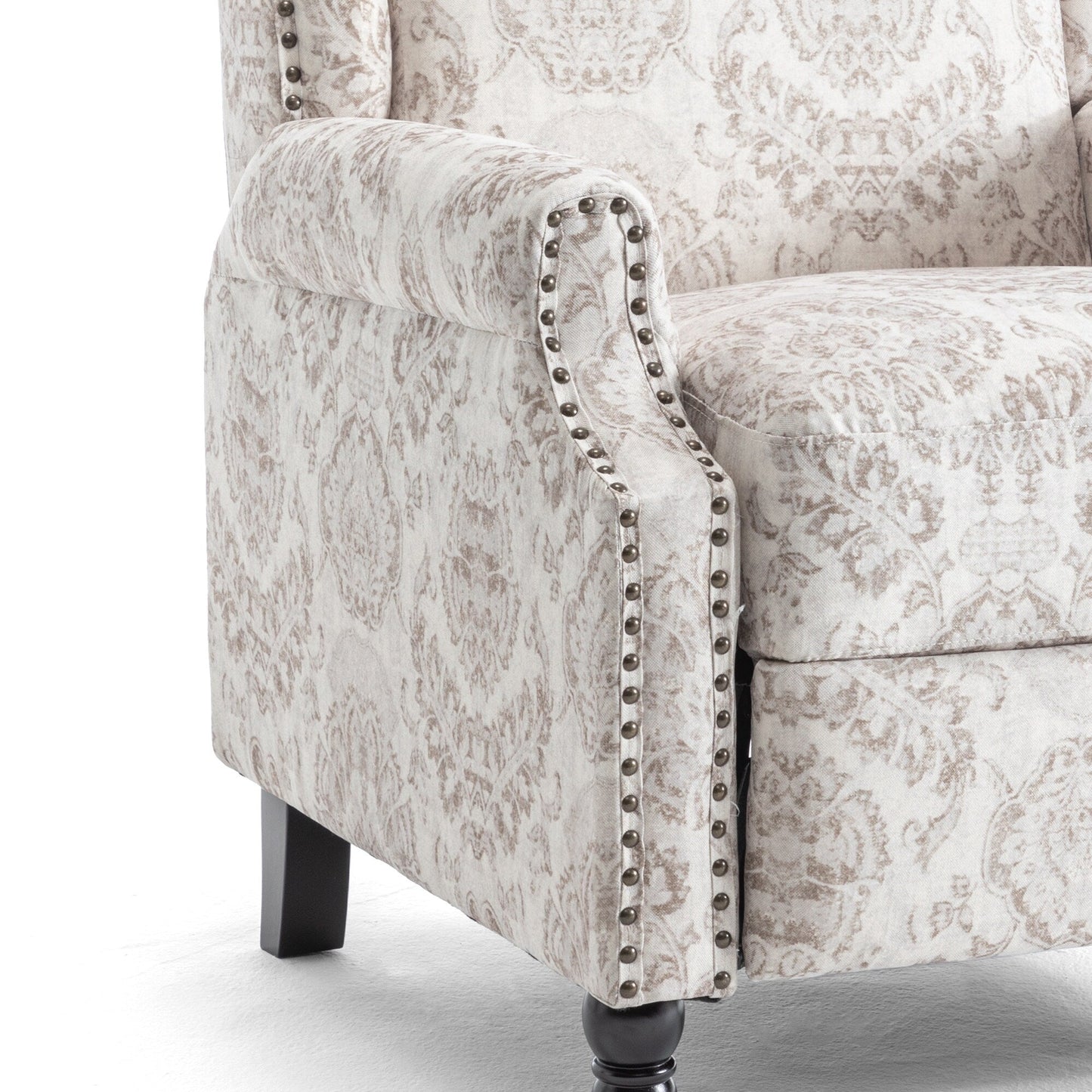 Poltrona reclinabile manuale imbottita in lino con gambe in legno