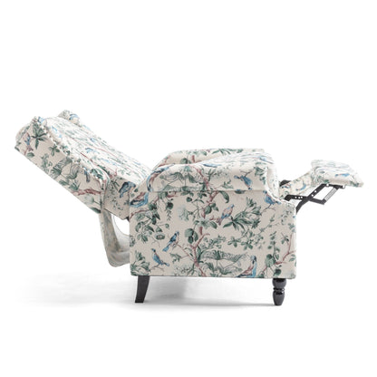 Poltrona reclinabile manuale imbottita in lino con gambe in legno