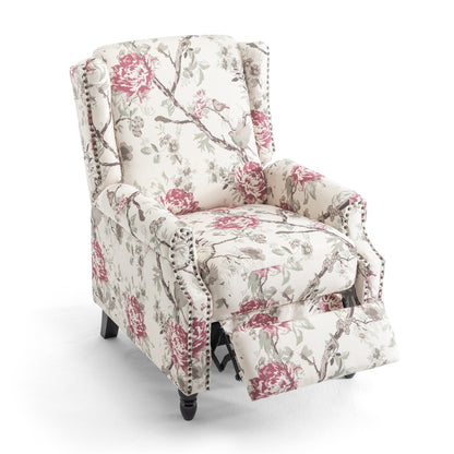 Poltrona reclinabile manuale imbottita in lino con gambe in legno