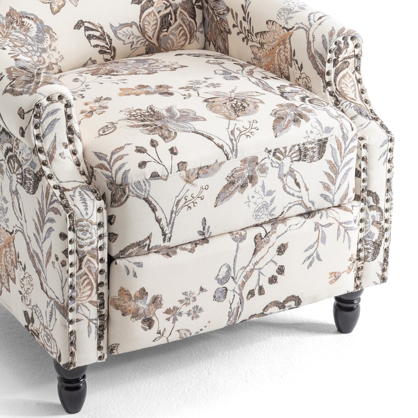 Poltrona reclinabile manuale imbottita in lino con gambe in legno