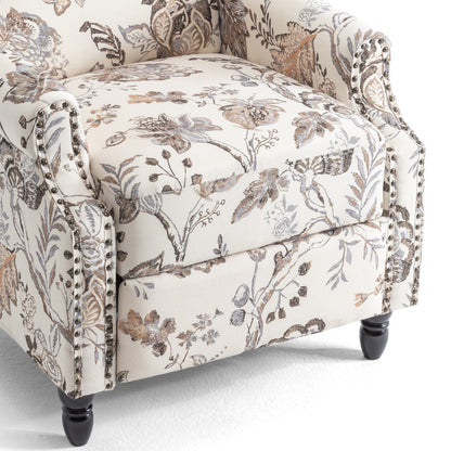 Poltrona reclinabile manuale imbottita in lino con gambe in legno