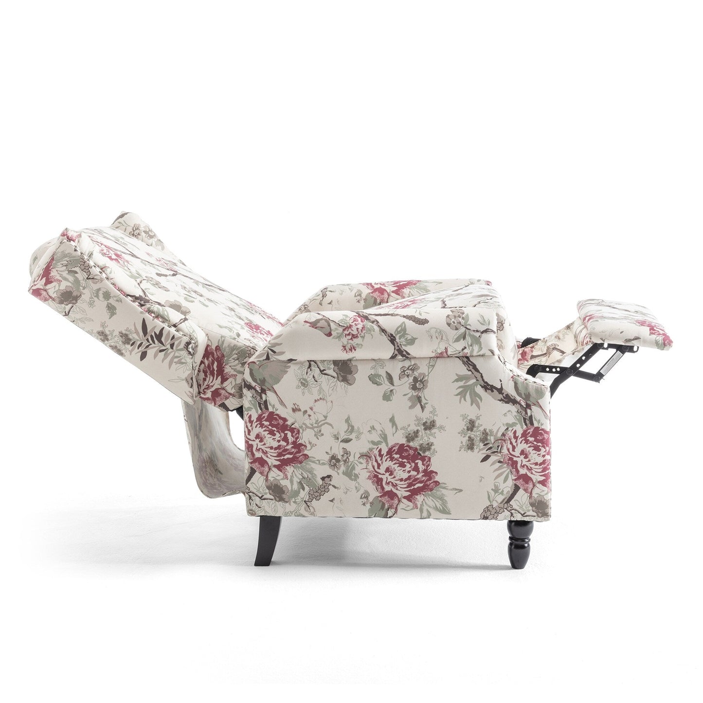 Poltrona reclinabile manuale imbottita in lino con gambe in legno