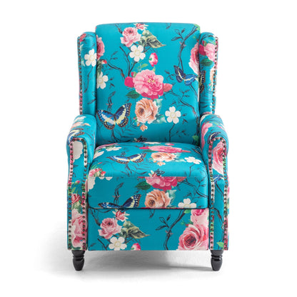 Poltrona reclinabile manuale imbottita in lino con gambe in legno