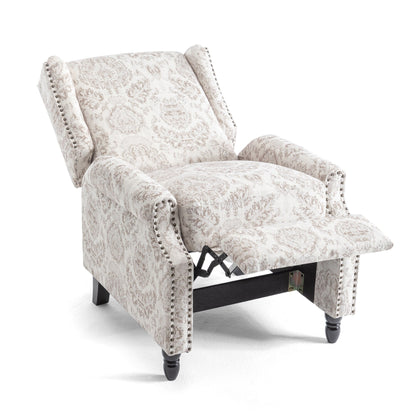 Poltrona reclinabile manuale imbottita in lino con gambe in legno