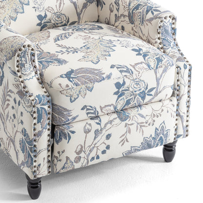 Poltrona reclinabile manuale imbottita in lino con gambe in legno