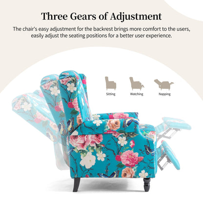 Poltrona reclinabile manuale imbottita in lino con gambe in legno