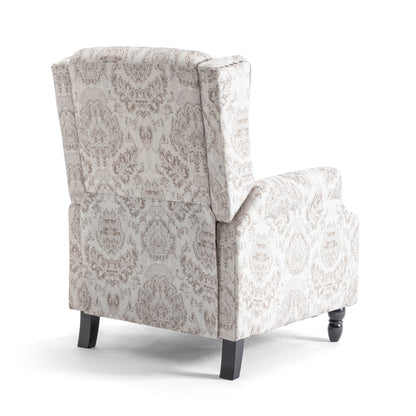 Poltrona reclinabile manuale imbottita in lino con gambe in legno