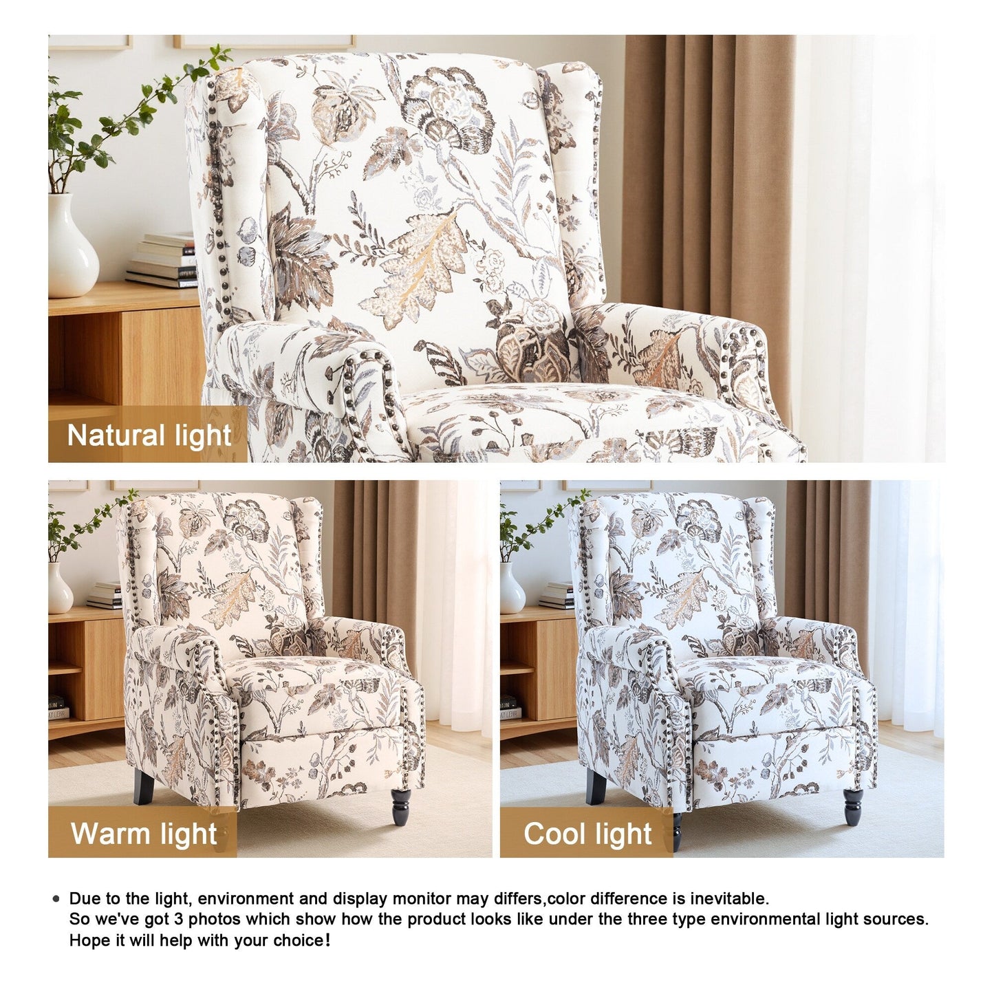 Poltrona reclinabile manuale imbottita in lino con gambe in legno