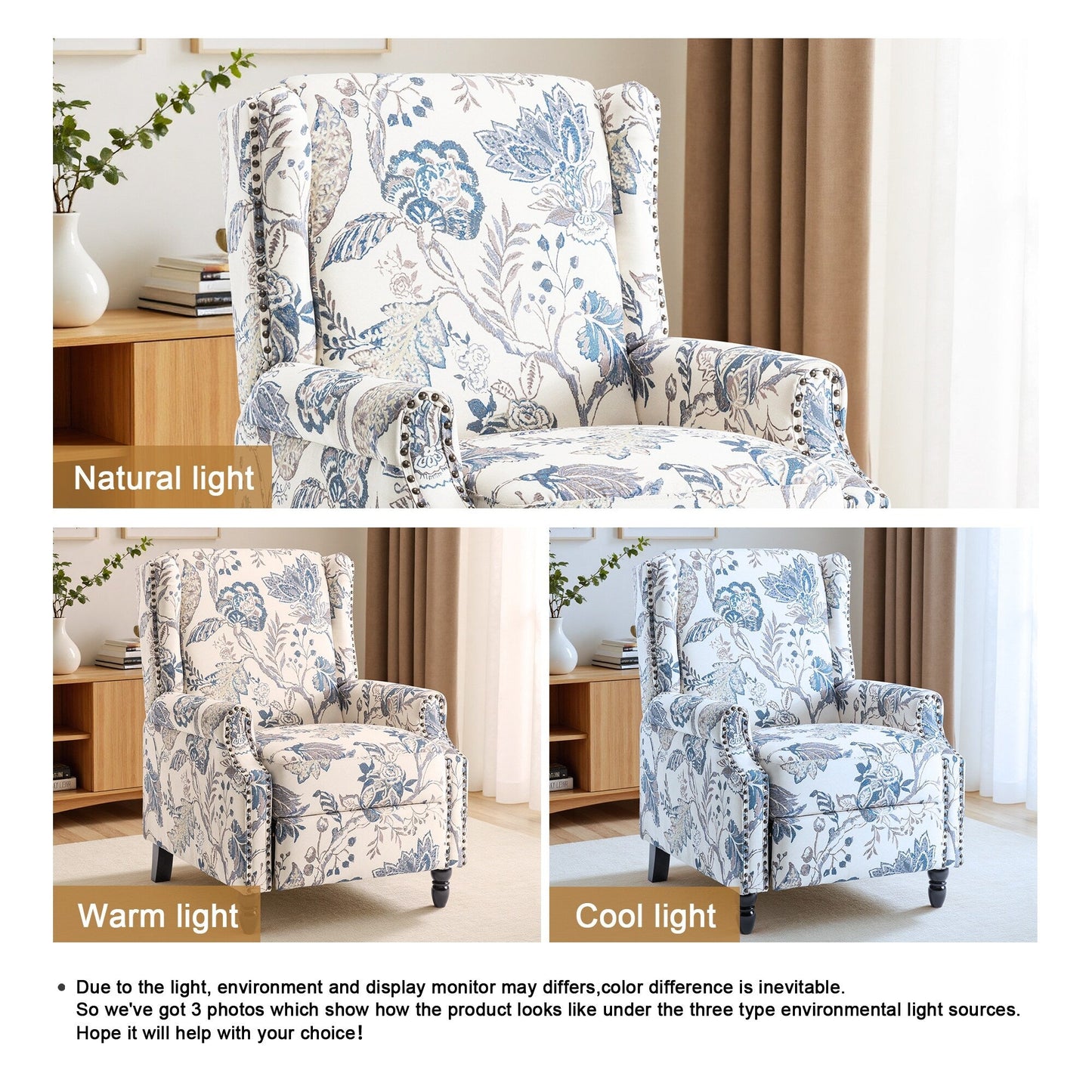 Poltrona reclinabile manuale imbottita in lino con gambe in legno