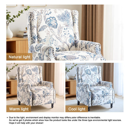 Poltrona reclinabile manuale imbottita in lino con gambe in legno