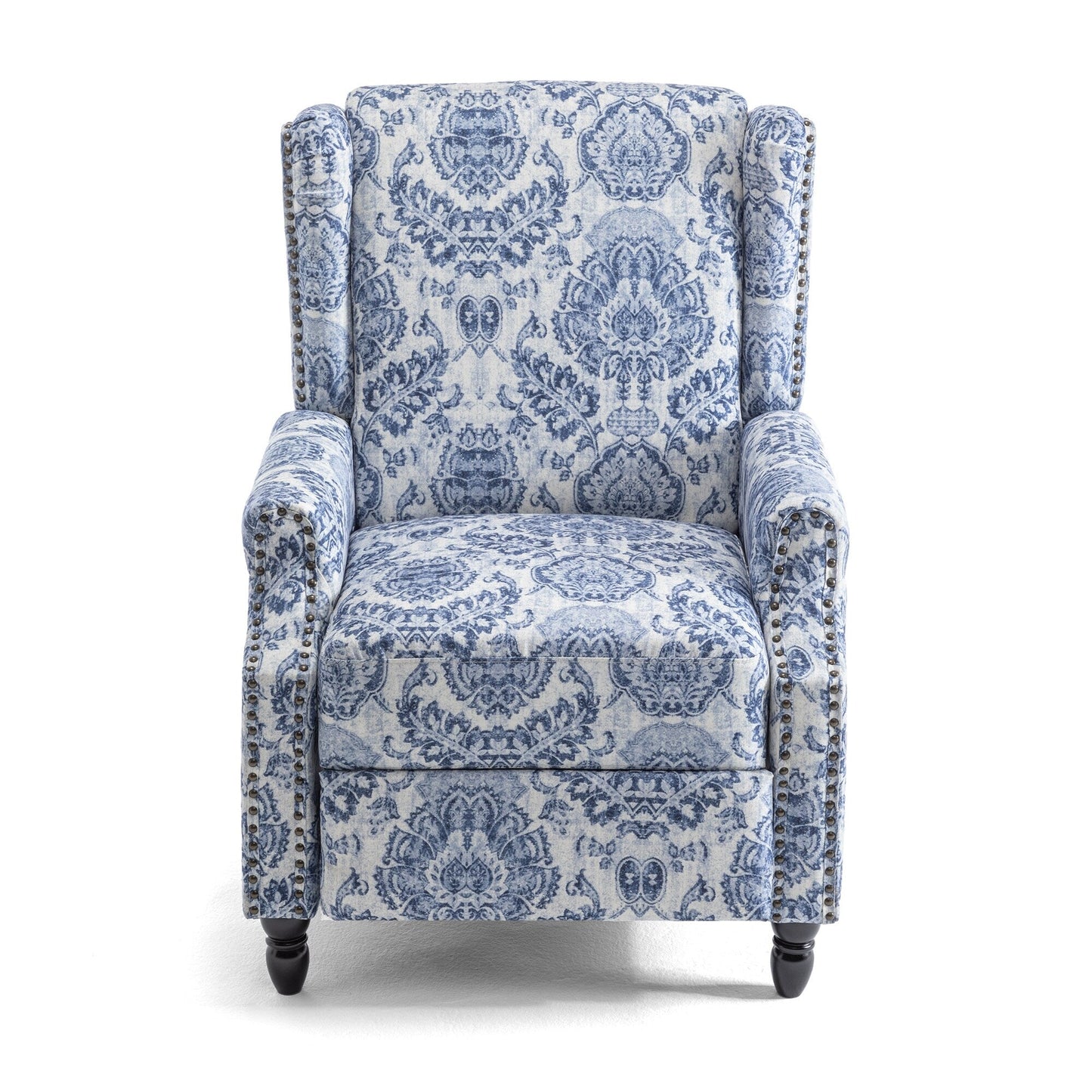 Poltrona reclinabile manuale imbottita in lino con gambe in legno