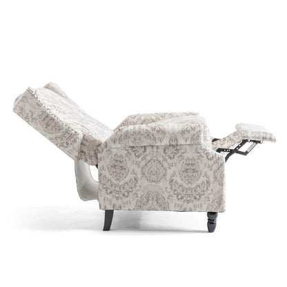 Poltrona reclinabile manuale imbottita in lino con gambe in legno