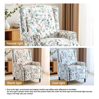 Poltrona reclinabile manuale imbottita in lino con gambe in legno