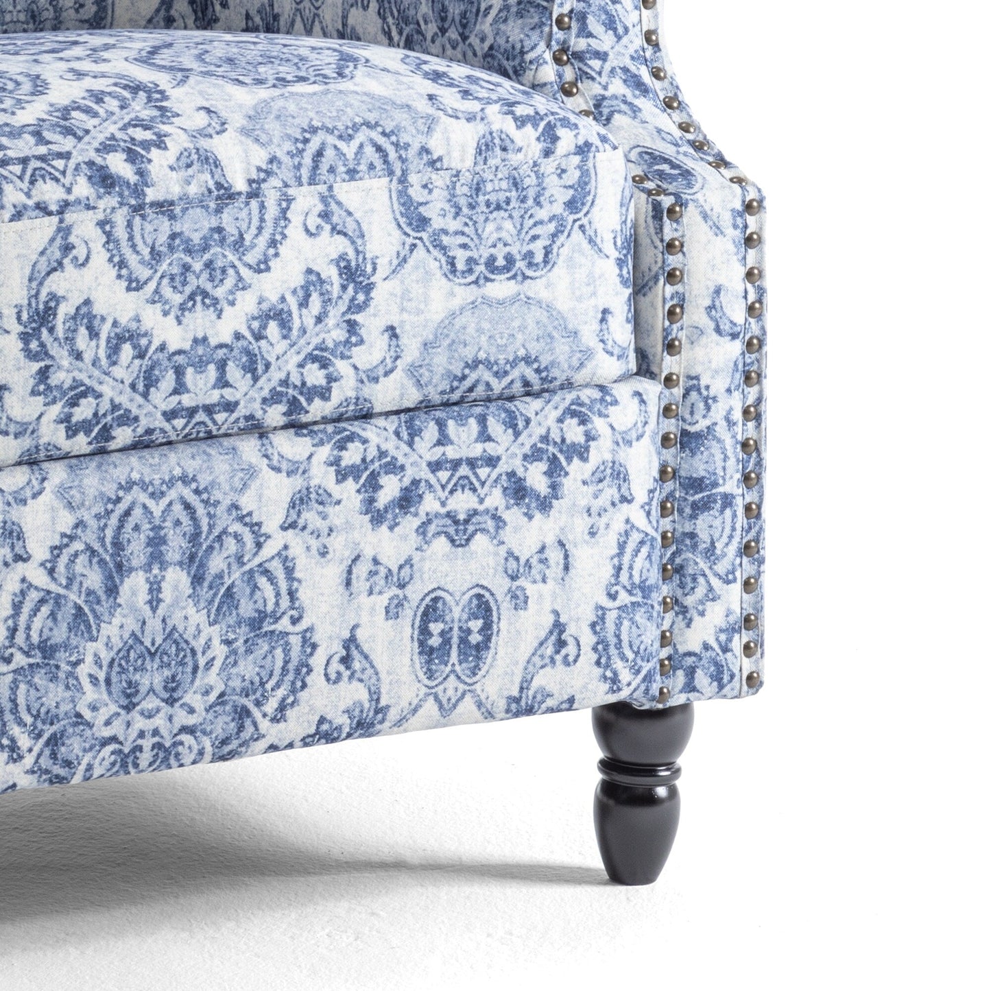 Poltrona reclinabile manuale imbottita in lino con gambe in legno