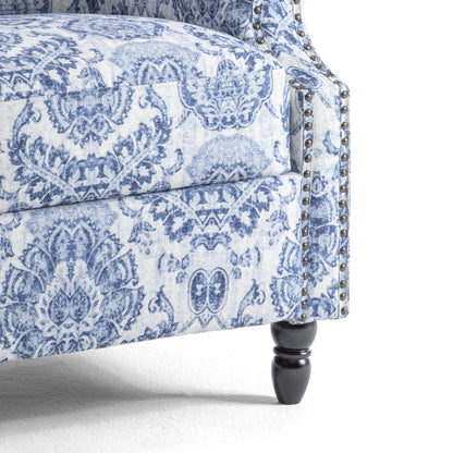 Poltrona reclinabile manuale imbottita in lino con gambe in legno