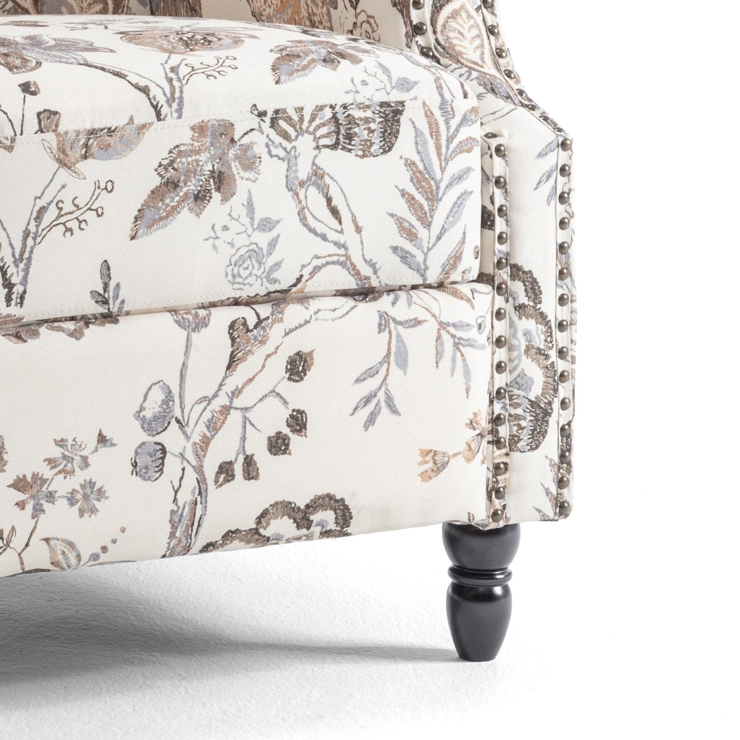 Poltrona reclinabile manuale imbottita in lino con gambe in legno