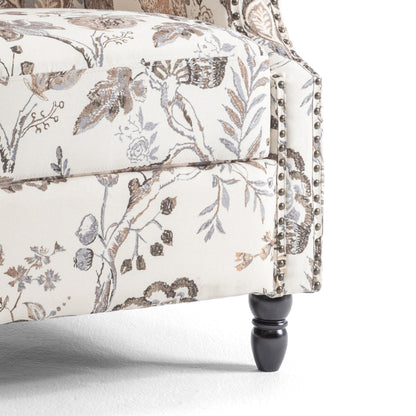 Poltrona reclinabile manuale imbottita in lino con gambe in legno