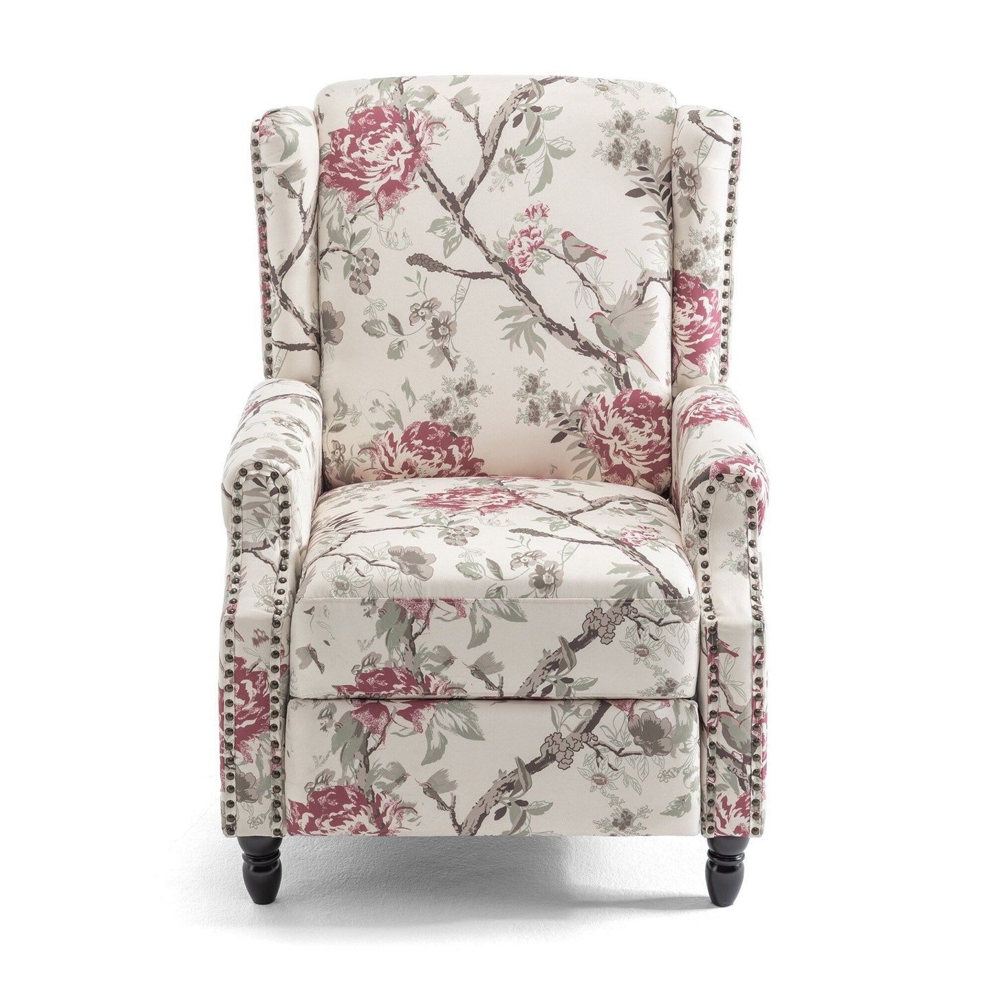 Poltrona reclinabile manuale imbottita in lino con gambe in legno